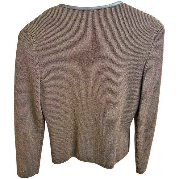 Retro Classiques Entier Brown Leather Ribbed Merino Wool Cardigan Jacket - Picture 6 of 7